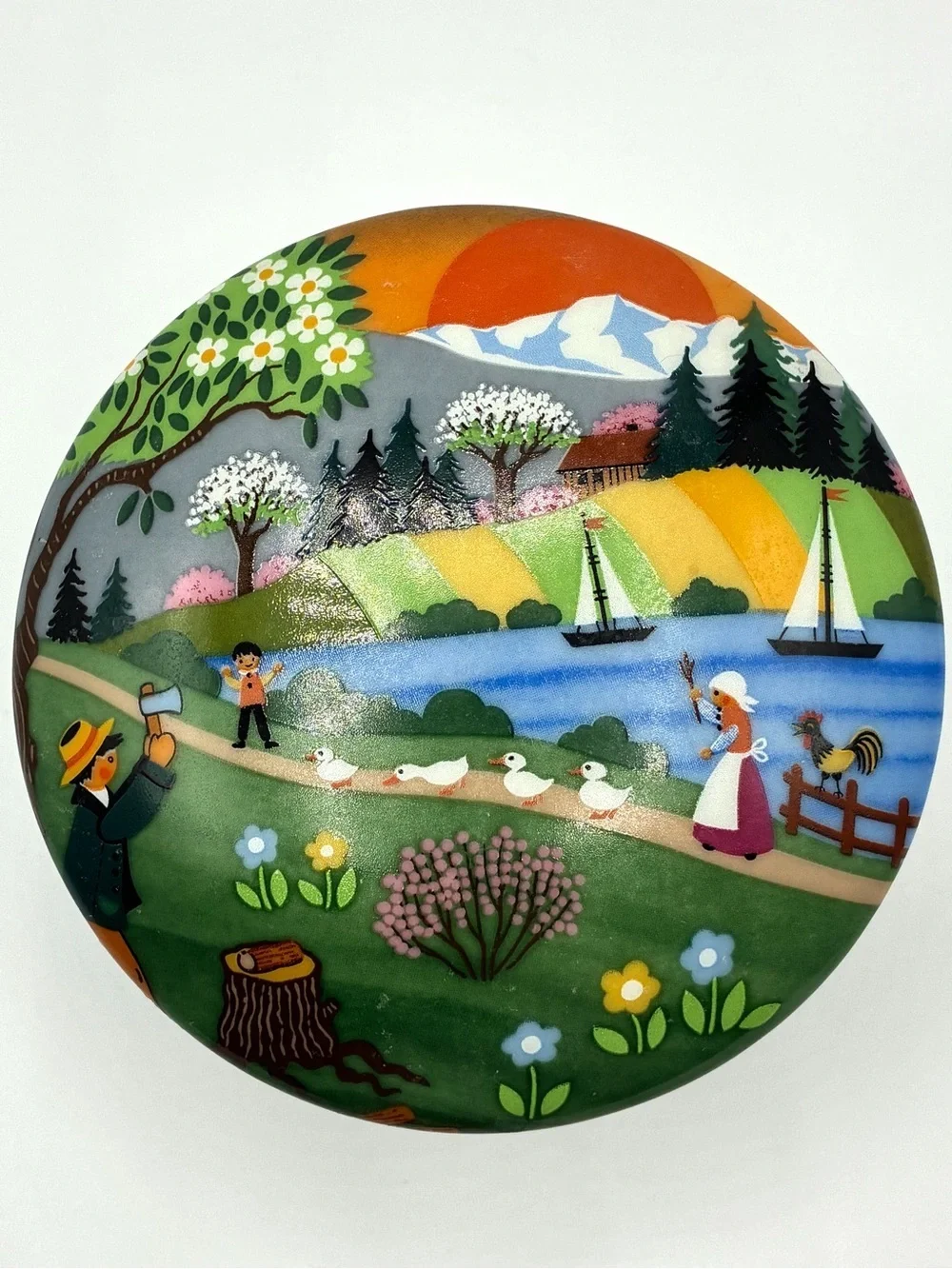 Vintage Waechtersbach Reutter Porzellan W Germany Colorful Folk Art Trinket Box
